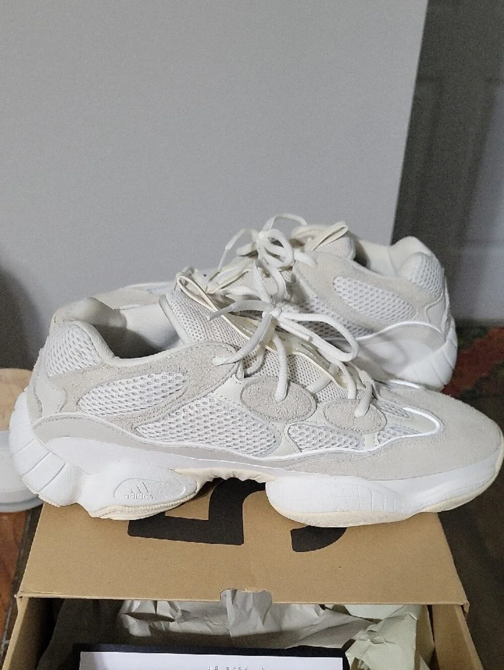 adidas Mens Cream White Mesh & Suede Low-Top Sneakers
